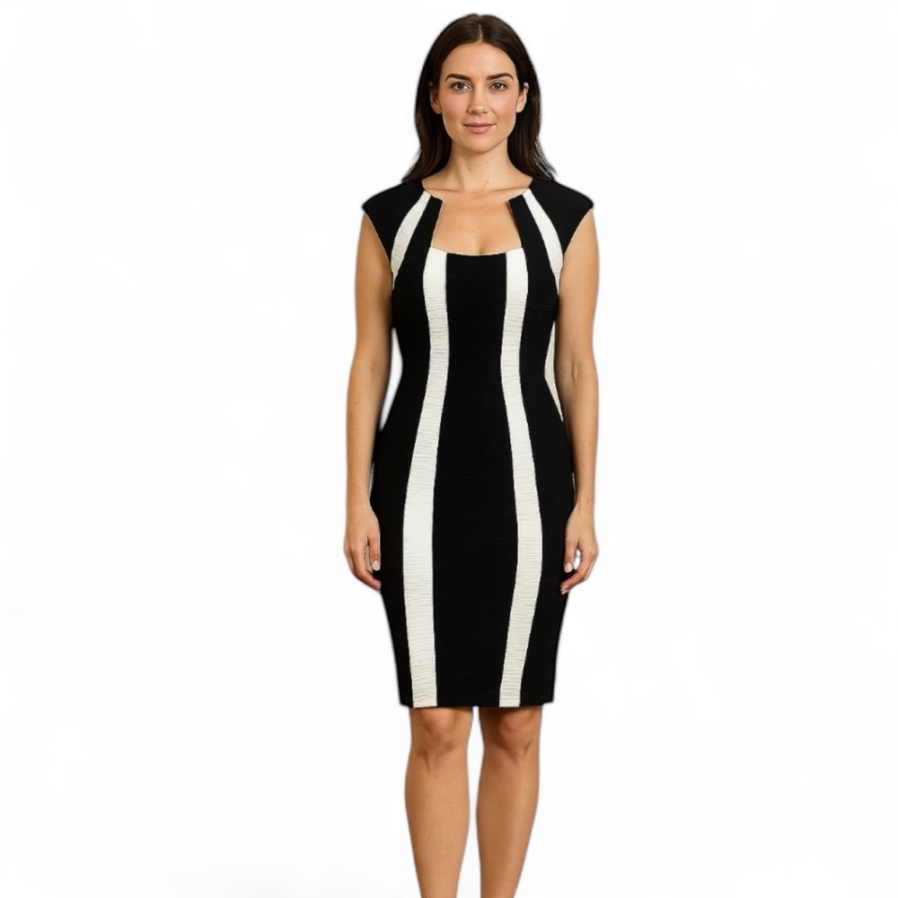 Joseph Ribkoff Black Ribbed Pencil Body Con Dress sz 8 Excellent Condition!